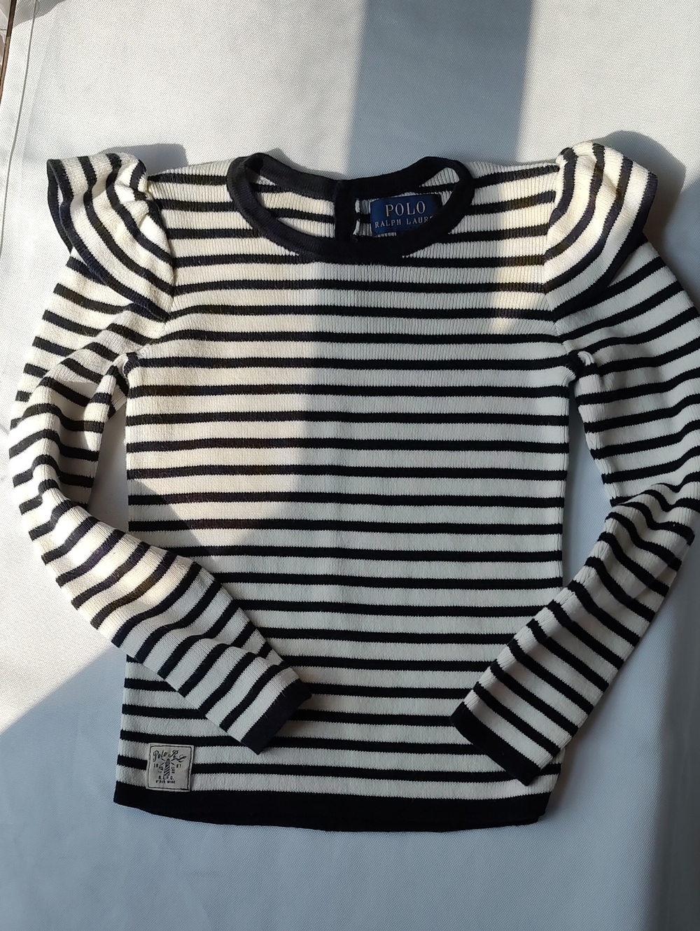 Polo by Ralph Lauren Navy & White Striped Puff-Sleeve Sweater